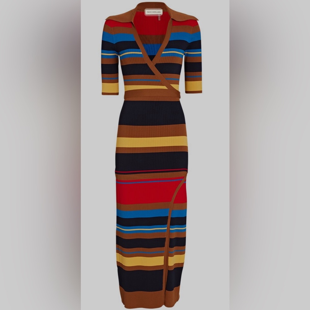 Nicholas Joanna Striped Rib Knit Wrap Dress